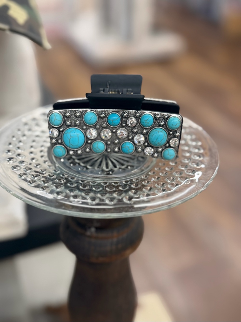 Turquoise Stone & Crystal Hair Claw Clip